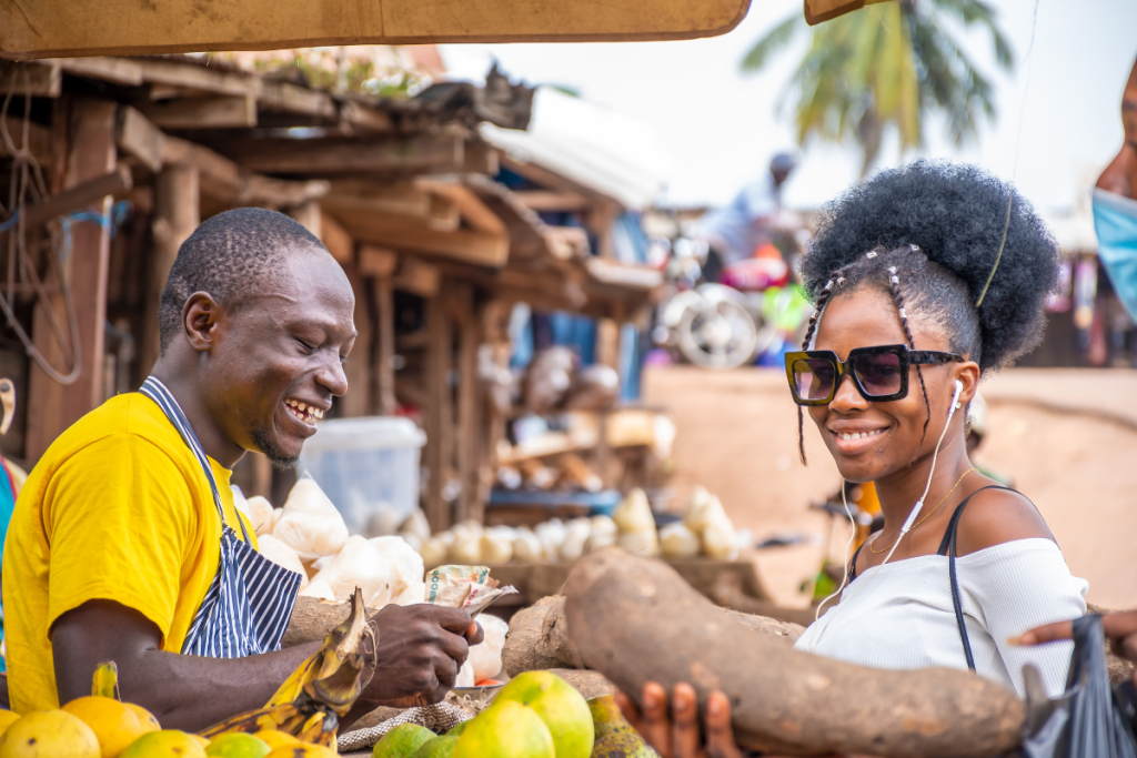 "Vibrant marketplace scene showcasing the entrepreneurial spirit of Africa